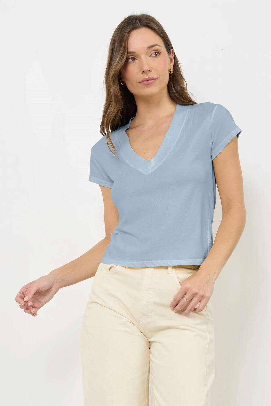 NEW LAMADE suri deep v cap sleeve tee in calm blue